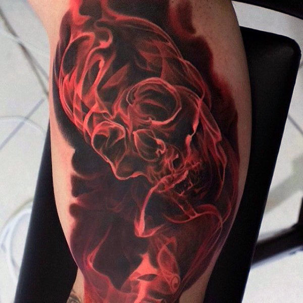 Fire skull mens awesome arm tattoos with red ink