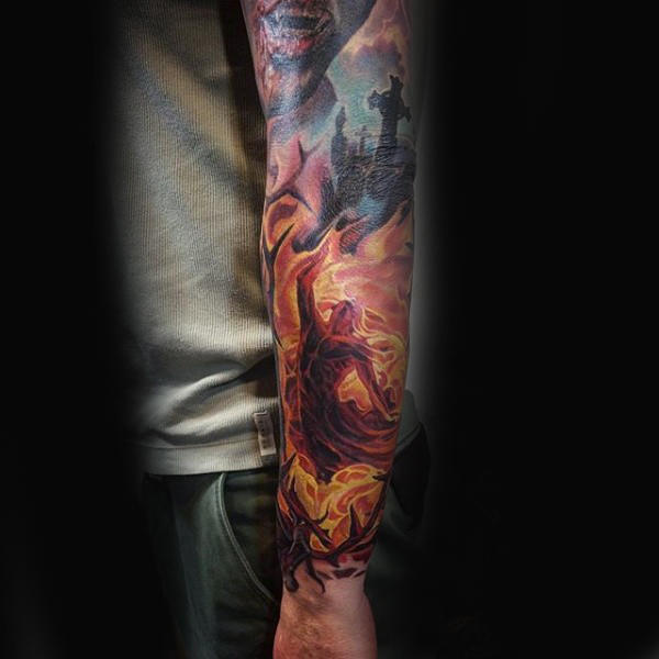 Discover more than 74 skull and flames tattoo sleeve best  incdgdbentre