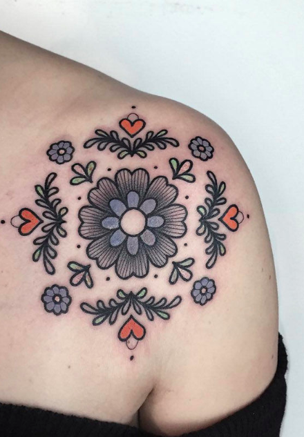 Floral Ornament Tattoo On The Shoulder