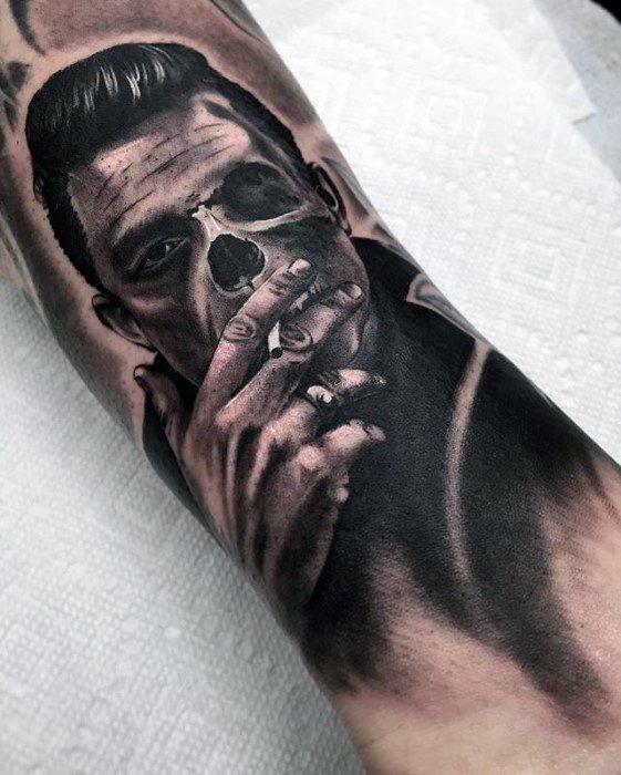 Forearm skull guys tattoo ideas johnny cash designs