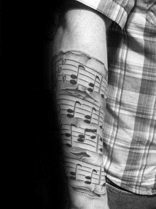 Forearm sleeve music staff tattoo ideas for male