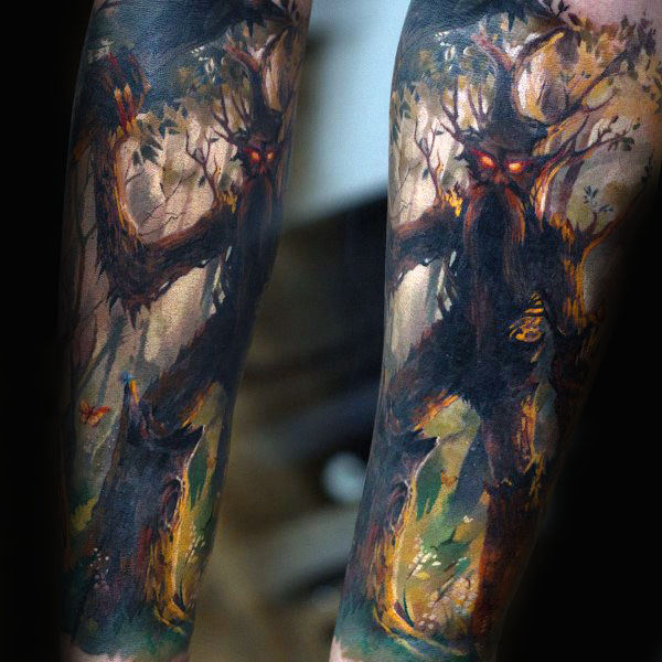 Forearms ghostly watercolor tree tattoo Forearms ghostly watercolor tree tattoo