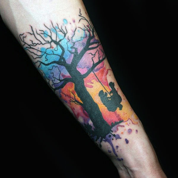 Forearms playing in swing watercolor tattoo