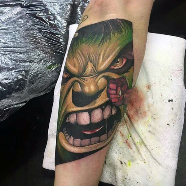 Forearms punching hulk tattoo
