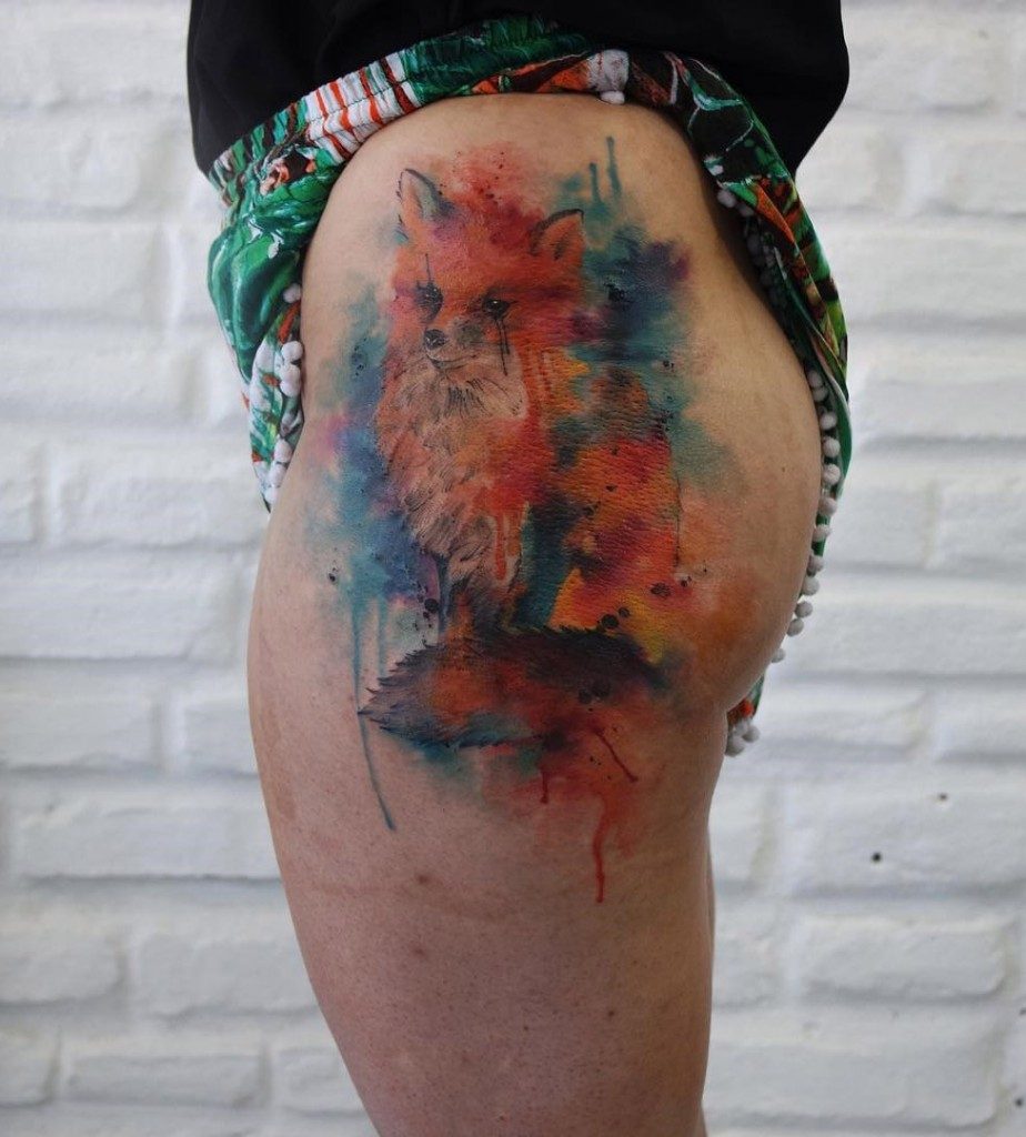 Fox Watercolor Hip Piece