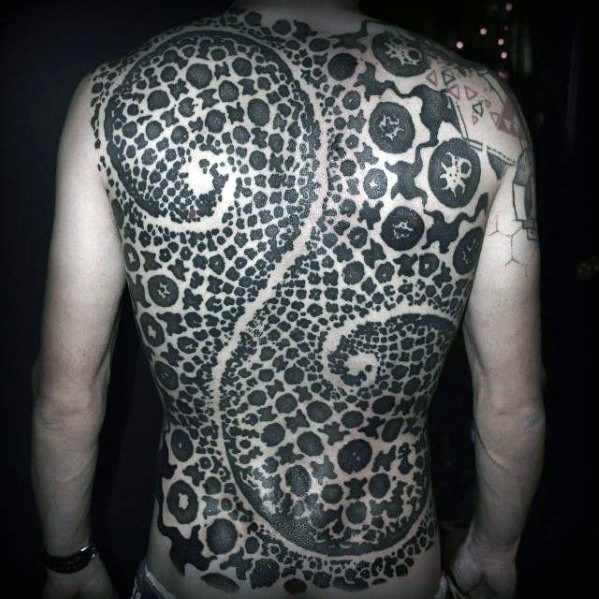 Fractal artsy mens full back tattoo idea