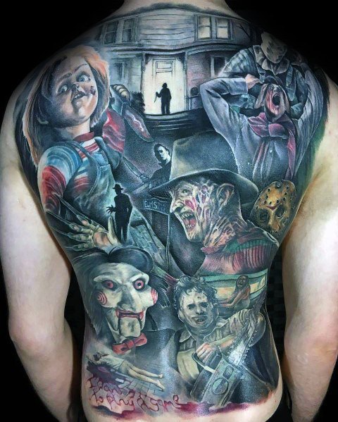 Full back themed manly scary movie tattoos for males