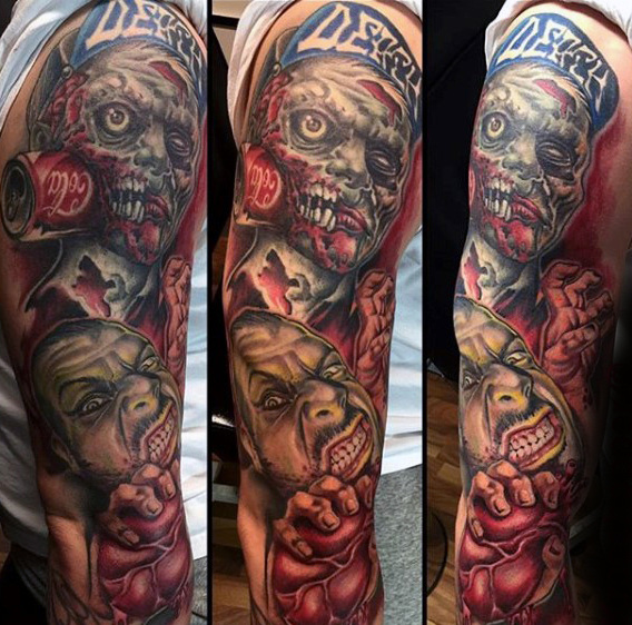 Full sleeve mens zombie tattoo design ideas