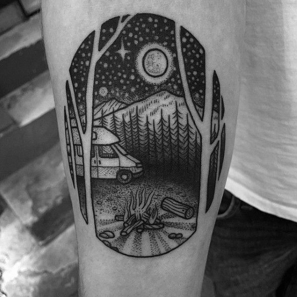 Gentleman with campfire tattoo