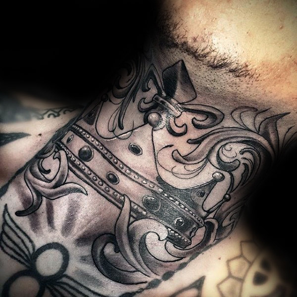 Gentleman with filigree crown neck tattoo