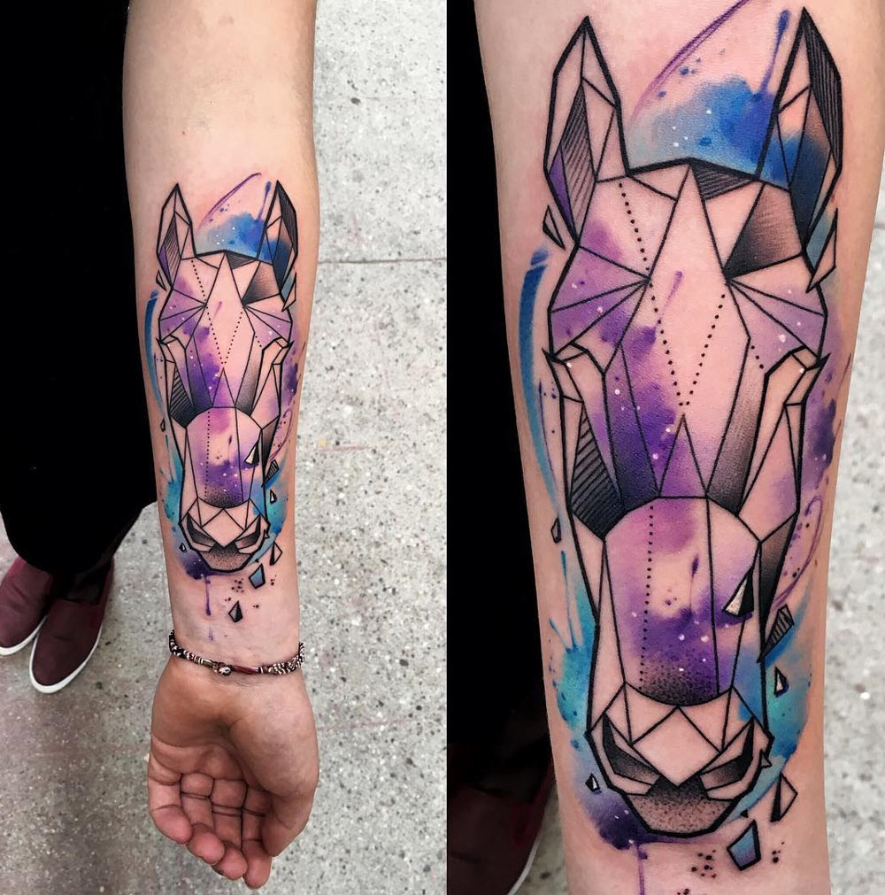 Geometric Horse With Watercolor Galaxy
