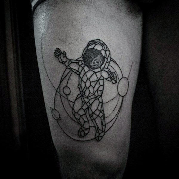 Geometric lines art astronaut tattoo design ideas men arm