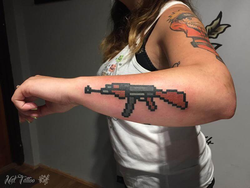 Ak 47 gun Pixelated Tattoos designs