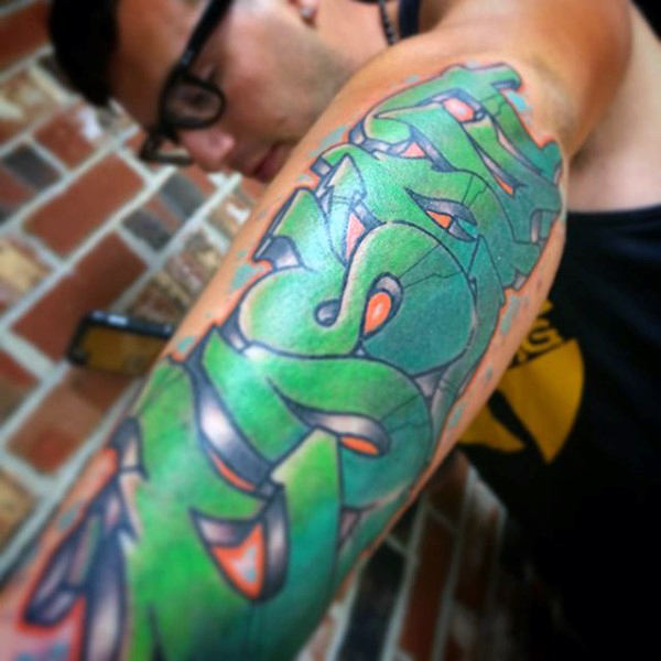 Green wildstyle words graffiti tattoo design ideas for gentlemen