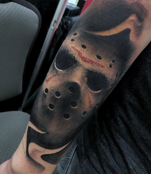 Guys horror tattoo 3d jason mask