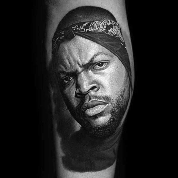 Guys leg calf 3d portrait tattoo