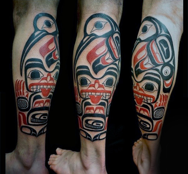Guys legs haida Goddess tattoo Guys legs haida Goddess tattoo