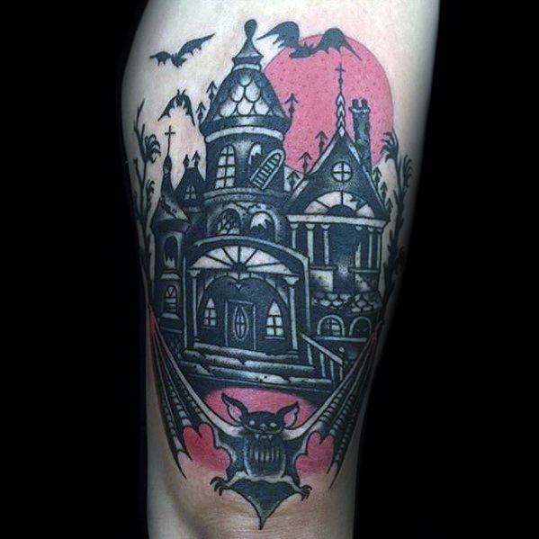 Haunted house tattoos for gentlemen
