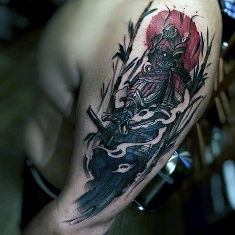 Haunted manor watercolor tattoo on arms for men Haunted manor watercolor tattoo on arms for men