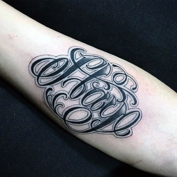 Lettering tattoo male forearms
