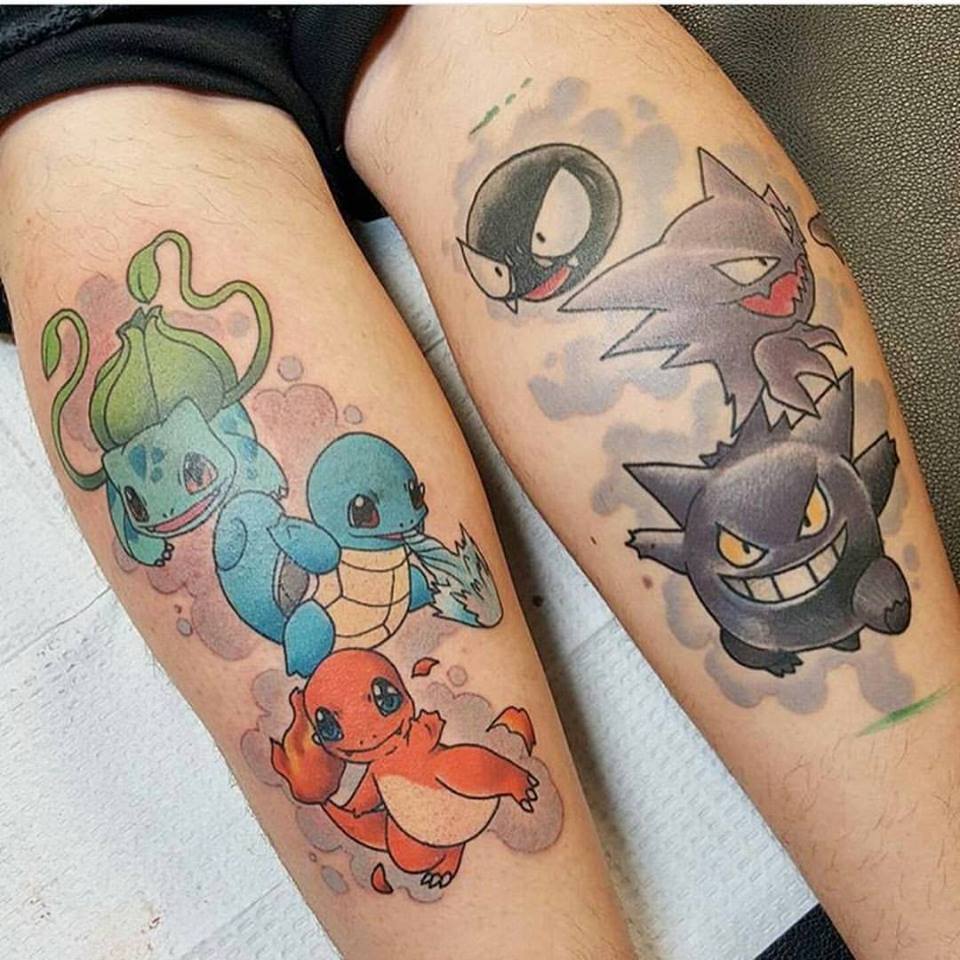 Lillte Turtlies On One Thigh And Pokeman On Another Thigh