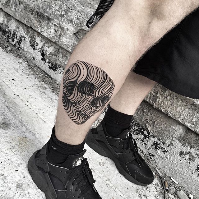 Linear Black Skull Tattoo