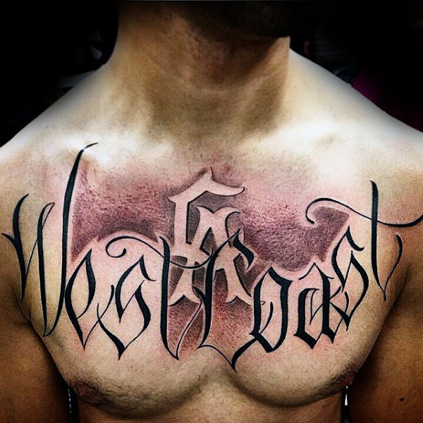 Los angeles west coast script chest tattoo