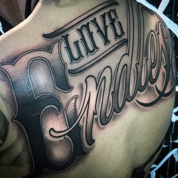 Love friday lettering tattoo male back