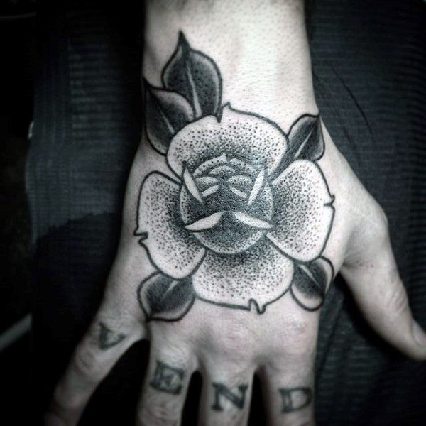 Lovely dotwork flower tattoo male hands