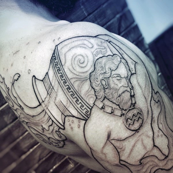 Man with cool aquarius shoulder and arm tattoo Man with cool aquarius shoulder and arm tattoo