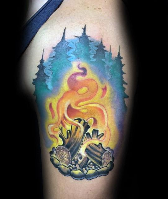 Masculine campfire tattoo for men