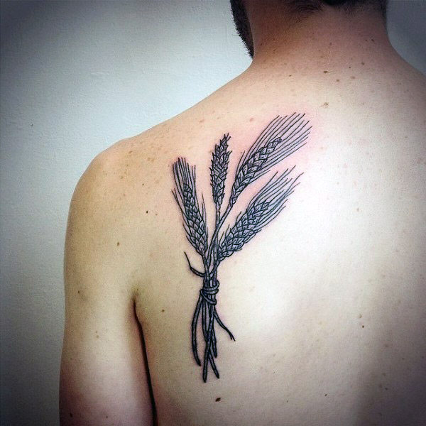 Masculine virgo wheat tattoo on back