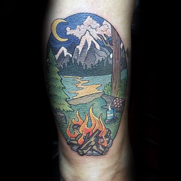 Mens campfire tattoo design ideas