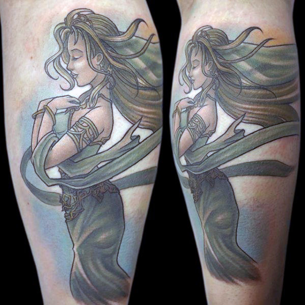 Mens final fantasy cosmos leg tattoo