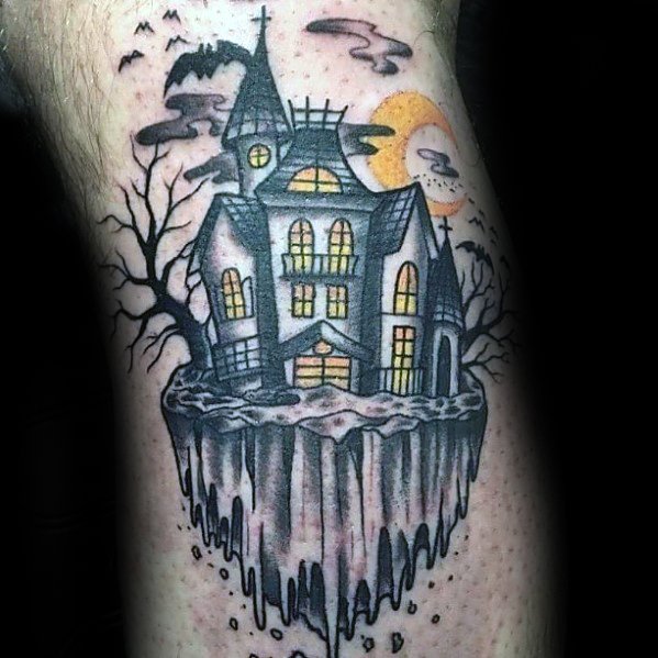 Mens haunted house tattoo design ideas