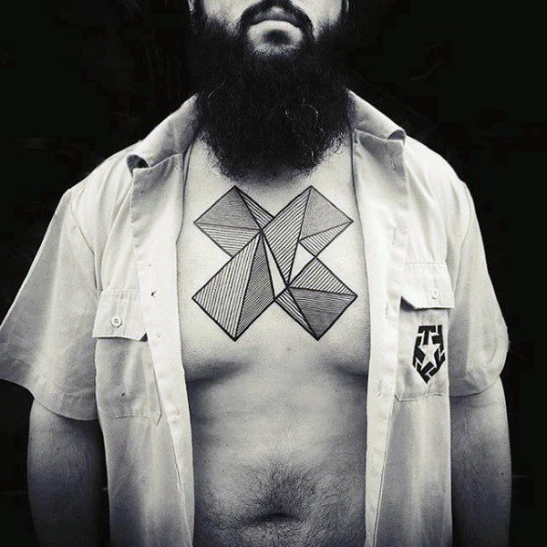 Mens impossible object abstract optical illusion tattoo on chest