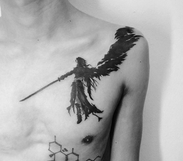 Mens sephiroth final fantasy shoulder tattoo