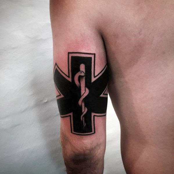Mens star of life tricep tattoo