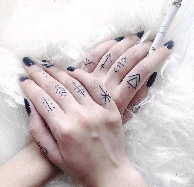 Minimal Black Tattoos On All Fingers