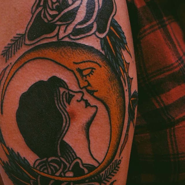Moon And Lady Kiss Tattoo