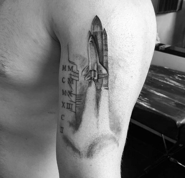 Nasa spaceship mens outer arm tattoo