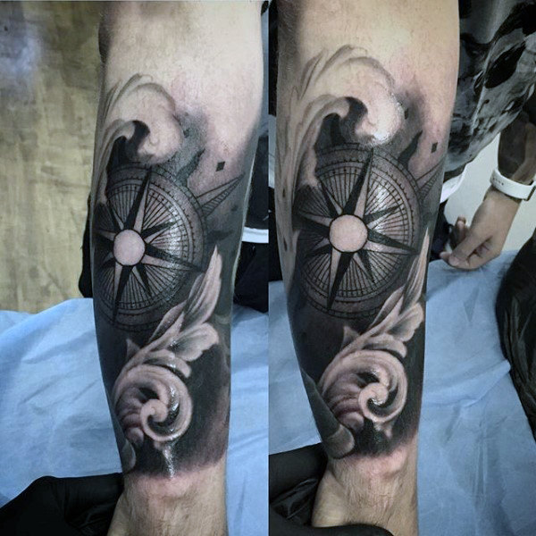 Nautical star mens compass filigree forearm sleeve Nautical star mens compass filigree forearm sleeve