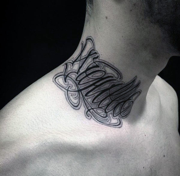 Neck lettering tattoo