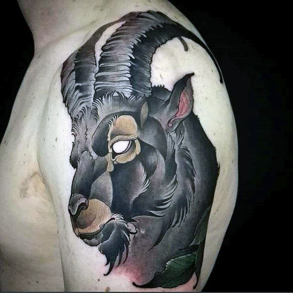 Neo traditional goat capricorn mens arm tattoo designs