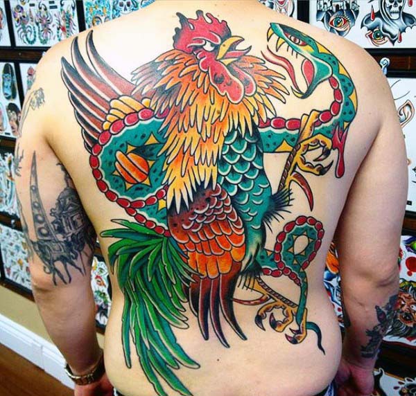 Neo traditional style full back piece with snake