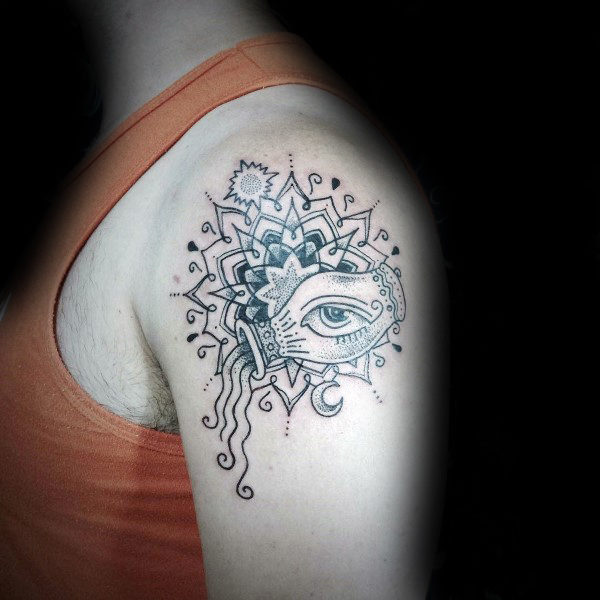 Orante aquarius mens upper arm tattoo Orante aquarius mens upper arm tattoo