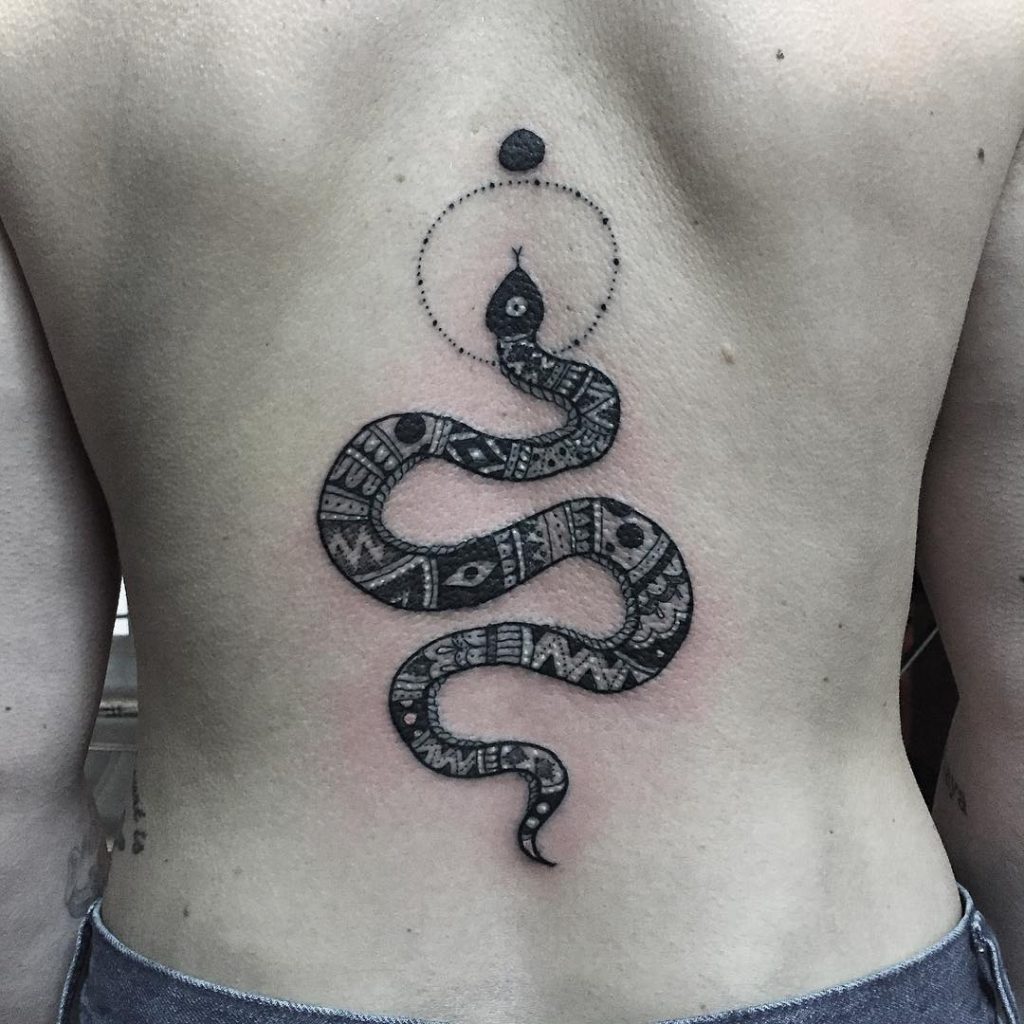 Ornamental Snake Tattoo On The Back