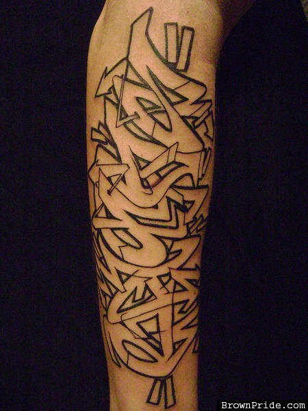 Outline graffiti tattoo on sleeve