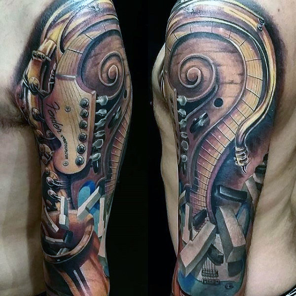 Piano keys music themed half sleeve tattoo