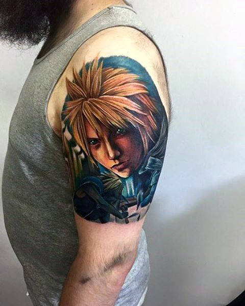 Quarter sleeve mens final fantasy video game tattoo